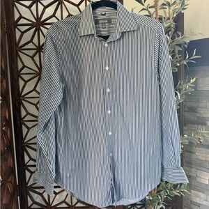 Kenneth Cole Blue and White Vertical Stripe Dress Shirt